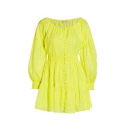 NWT Alice and Olivia brand, Kiara puff sleeve size 6/neon key-lime color dress - Picture 2 of 11